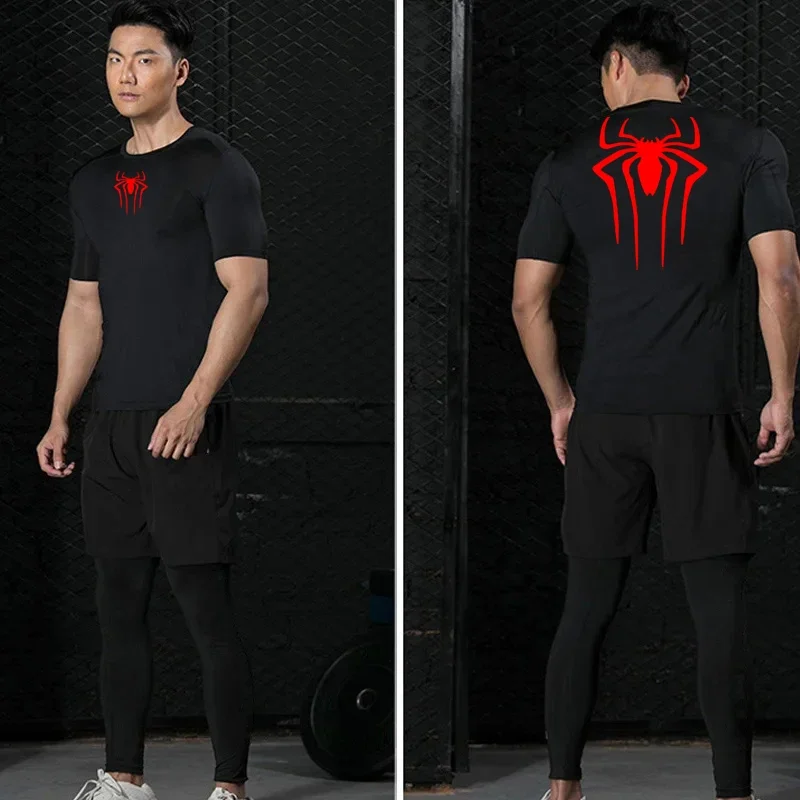 Camisas de compressão atléticas masculinas impressas atlético secagem rápida respirável rash guard atlético apertado treino topos verão