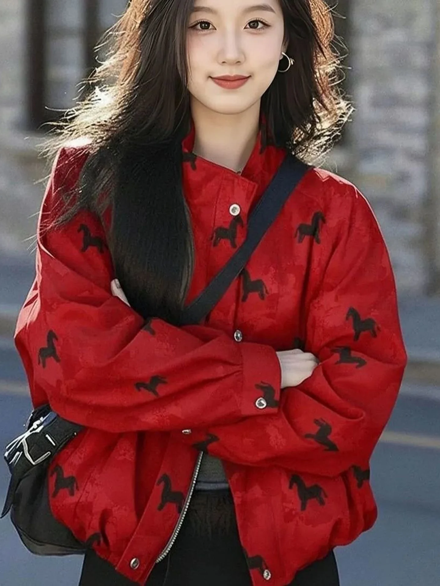 American Style Red Jacket Women's Short Coat Unique Beautiful High-End Feeling Autumn New Style Fashionable Top Zipper Design