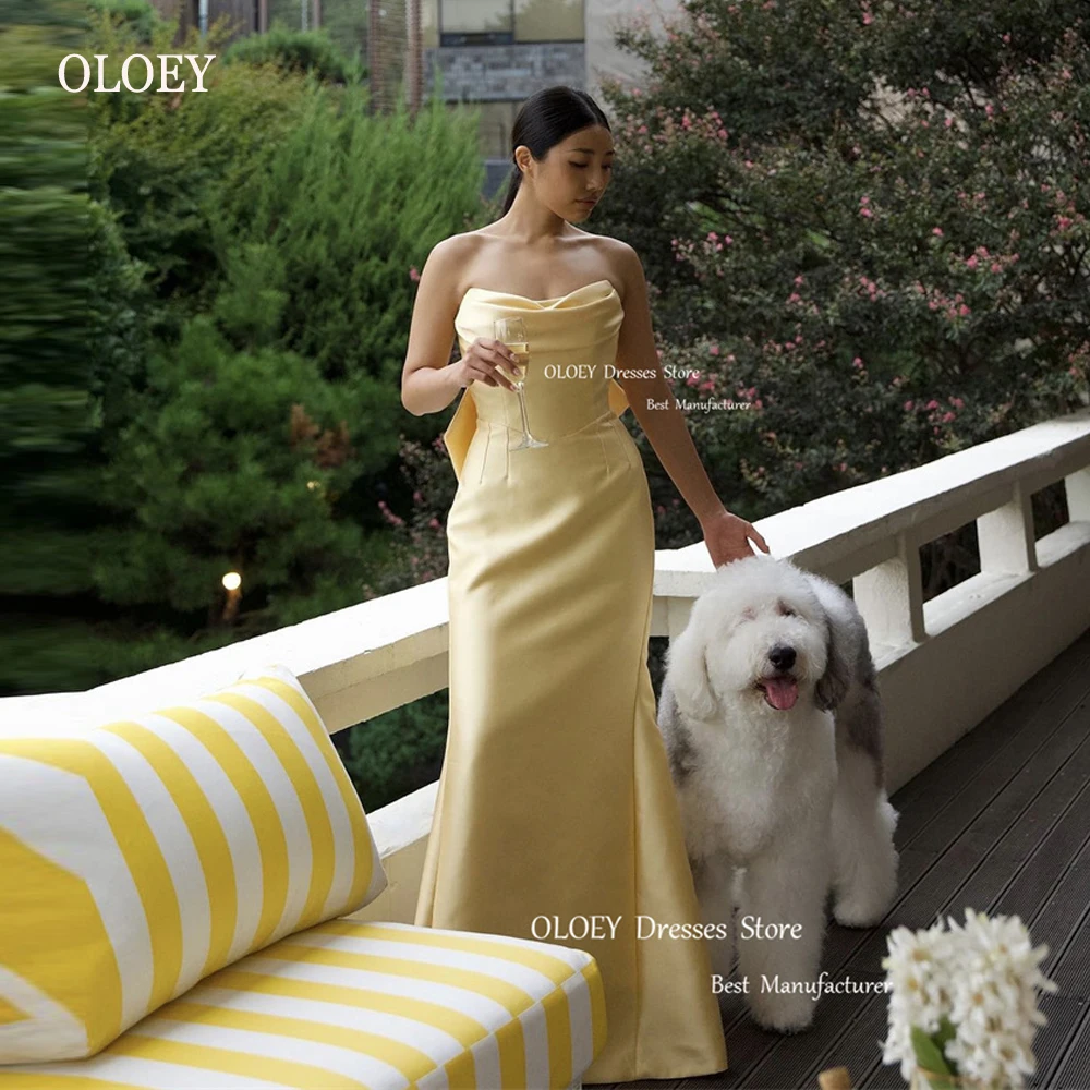 OLOEY-Robe de Soirée Sirène en Satin Jaune Simple, Sans Bretelles, pour Séance Photo, Mariage, Bal de Promo, Quelle que soit la Tenue Formelle, Corée