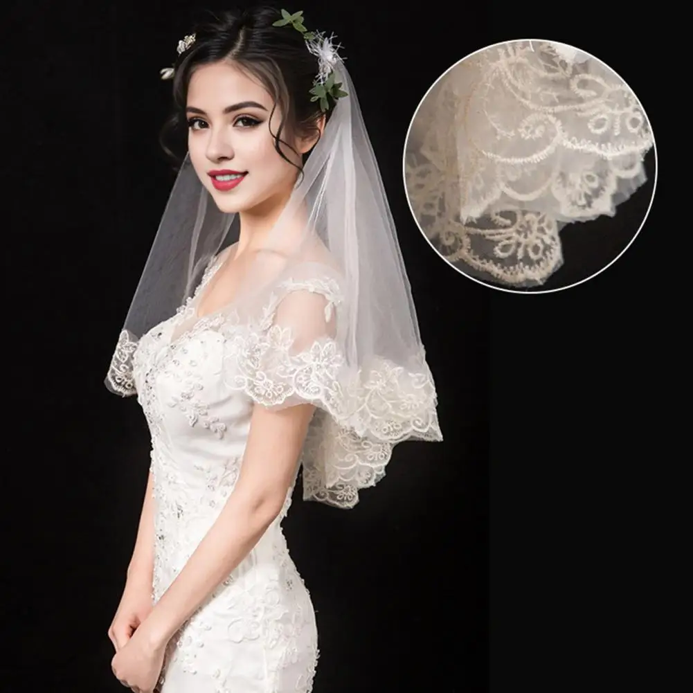 Bridal Veils Single Layer Lace Embroidered Headgear Long Style Wedding Headpiece for Bachelorette Party Mariage Accessories