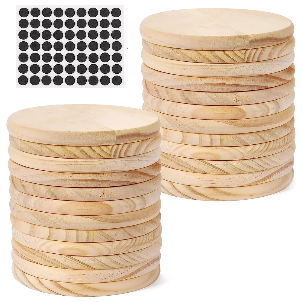 5pcs Set of Unfinished Round Wooden Coasters for DIY Crafts and Home Decor - 4 Inch Diameter, Natural Wood Material for Painting