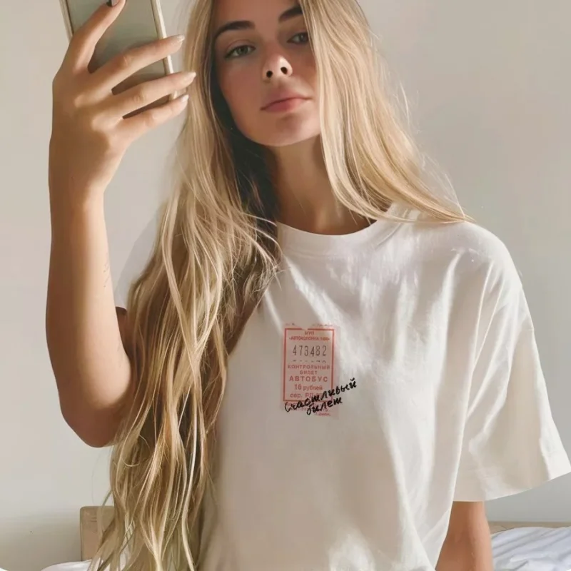 Russian Fashion Streetwear Easy Tee Retro Brand Chic Graphic T-shirts Loose Pure Cotton Summer Comfortable Leisure Tops Elegant