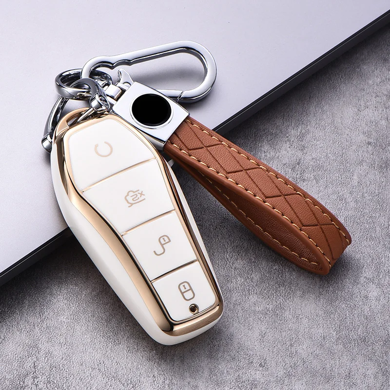 Soft TPU Car Key Case Cover for 2022 BYD Dolphin Seal Han EV DM-i, 2021 yuan Pro Remote Key 306° Full Cover Protect Shell