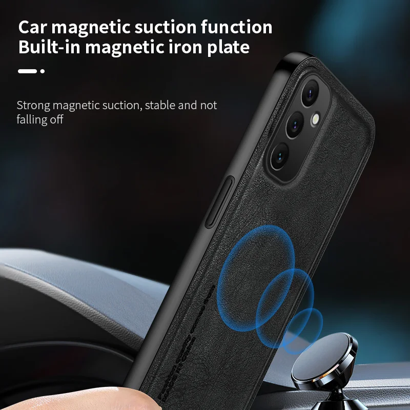 Phone Case Car Magnetic Shockproof Back Cover For Samsung A14 A24 A34 A54 M14 M54 Car Magnetic Soft Cowhide Leather Mobile Shell