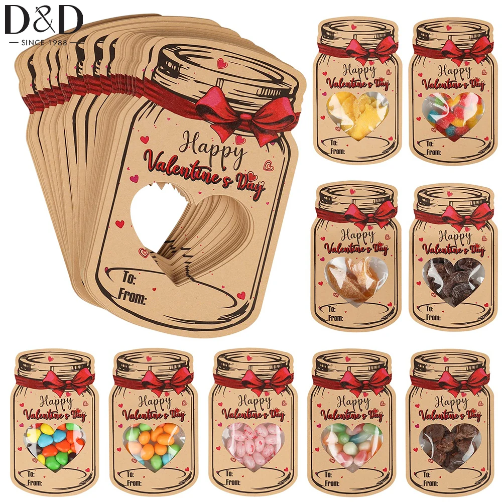 

24pcs/set Valentine's Day Cards Valentine Cards with Treat Bags Mason Jar Exchange Cards for Boys Girls Classroom Party Favors