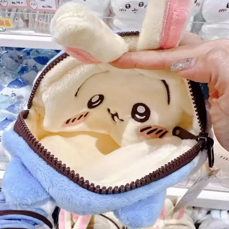 Cartoon Hachiware Usagi Chiikawa Double Sided Velvet Pencil Case Cosmetic Bag Cute Coin Purse Storage Bag Bags for Woman Anime