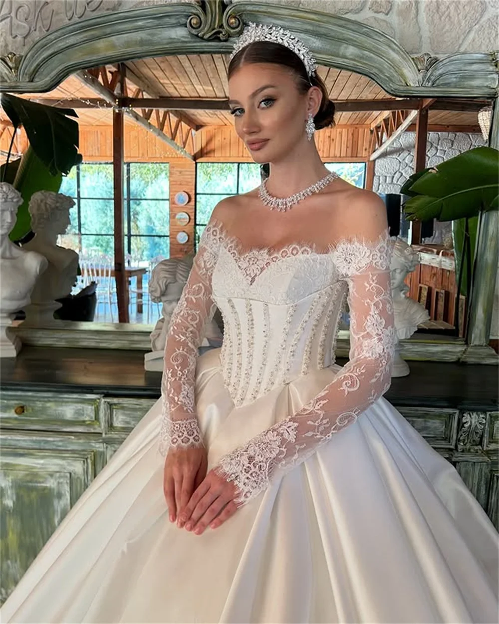 Vintage mangas largas Sweetheatr satén bola cultivada vestidos De novia hecho a medida nupcial crecido 2025 Vestido De Noival