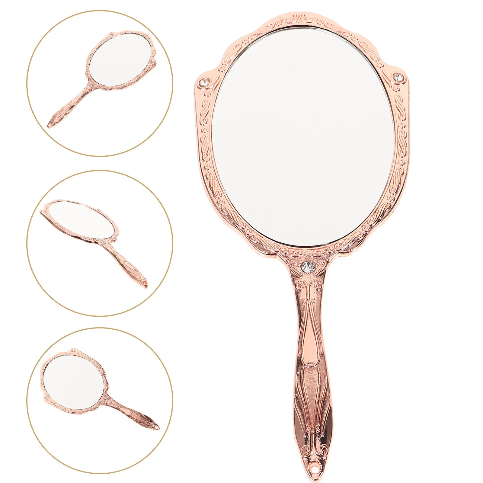 

Handheld Makeup Mirror Vintage Metal Glass Clear Reflection Portable Compact Mirror for Women Ladies Hand Mirrors with Handle