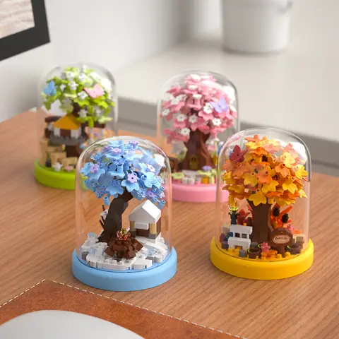 Mini Cherry Blossom Tree House Building Block Toys Educational Kids Toys Sakura Bonsai Decorations Mother's Day Gift