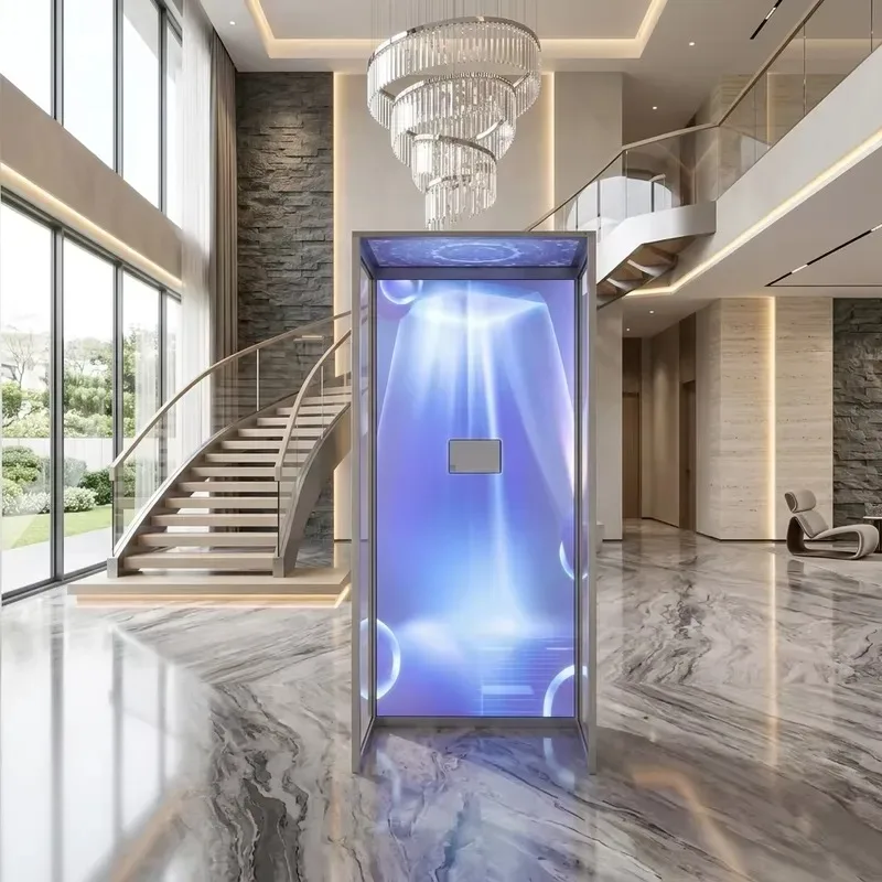 Residential villa hotel custom panoramic glass metal mirror interior decoration luxury elevator car