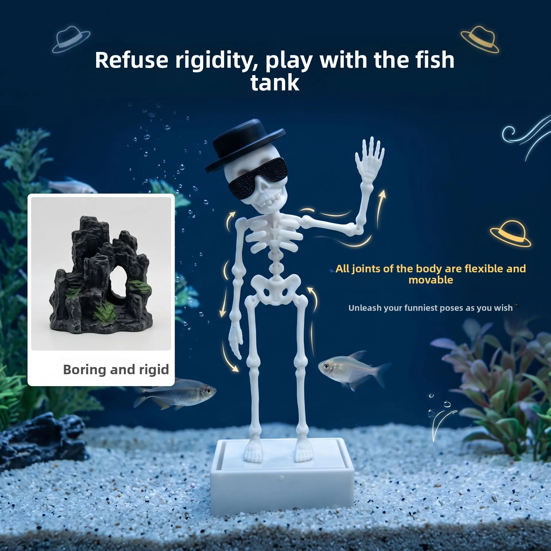 Tanzendes Skelett Aquarium-Dekoration Fischbecken-Belüfter Realistisches Unterwasser-Ornament Interaktiver Luftstein mit Luftschlauch – Detail 4