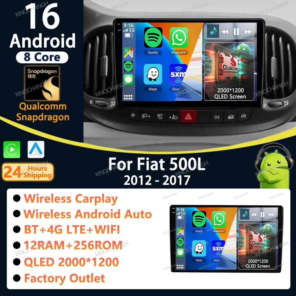 Android 16 Car Radio Carplay Auto For Fiat 500L 2012 2013 2014 2016 2017 Accessories Player 2 DIN Fascia Panel Head Unit Stereo