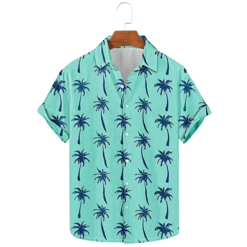 

3D Print Tropical Plants Graphic Aloha Shirts For Men Short Sleeve Oversized Beach Shirts Cartoon Unisex Button Tee Shirt Tops
