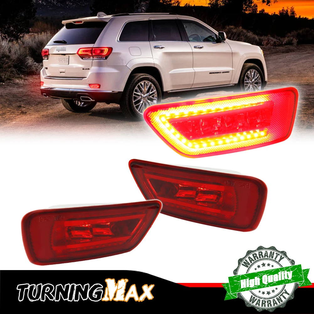 Red LED Rear Bumper Reflector Lights, Tail/Brake & Rear Fog Lights For 2011-up Jeep Grand Cherokee WK2, Compass & Dodge Journey