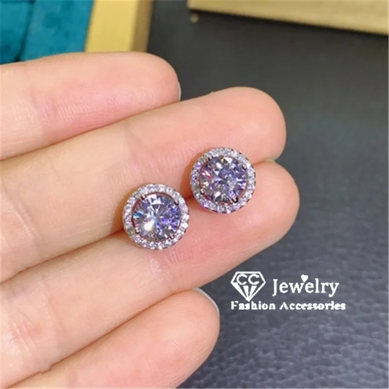 CC 925 Silver Needle Stud Earrings For Women White Cubic Zirconia Brincos Wedding Accessories Engagement Bridal Jewelry CCE032