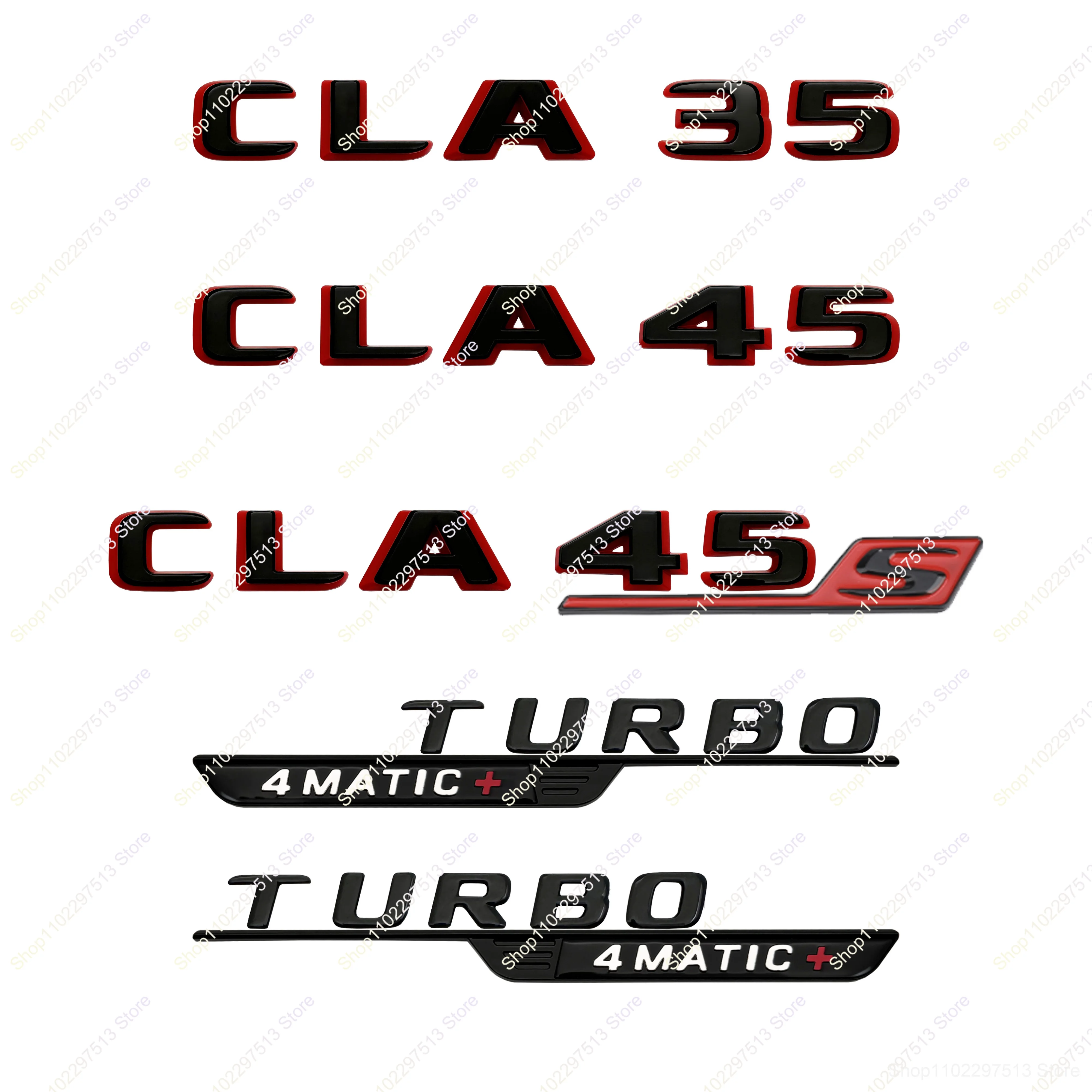 

ABS New Glossy Black Red Car Letters Badge For C118 W117 Series CLA35 CLA45 CLA45s Turbo 4matic+ Emblem Logo Sticker Accessories