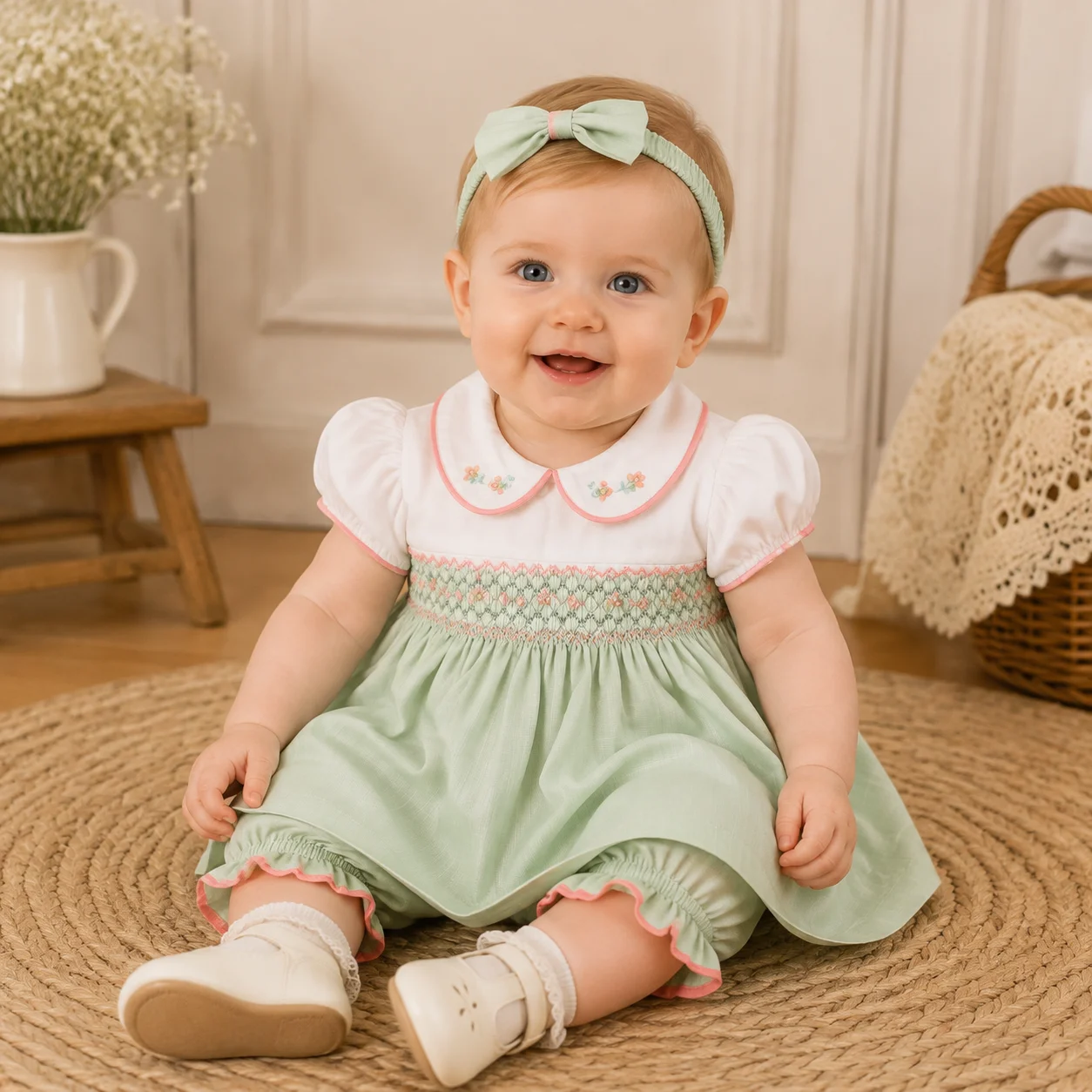 Girls Princess Dress Baby Green Hand-made Smocking Dress Fashion Clothes Kids Party Dresses For Girls
