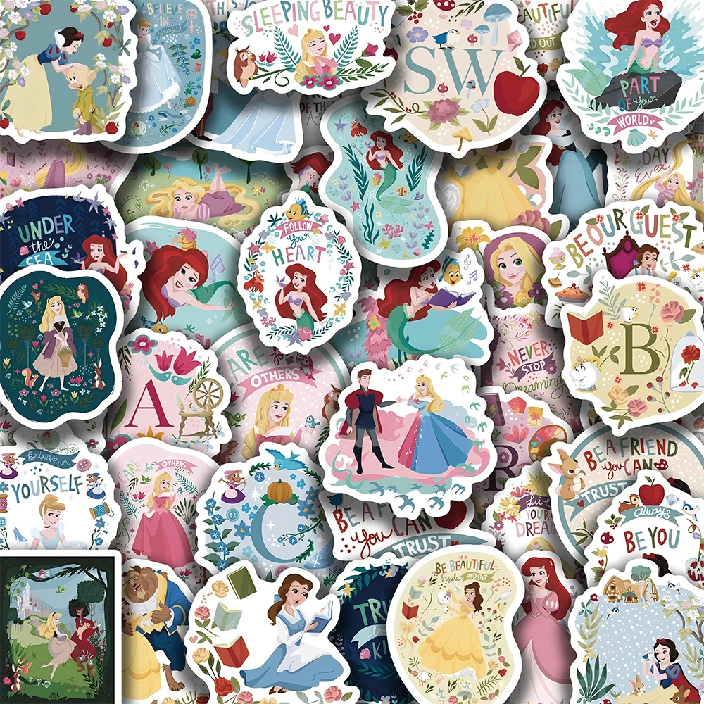 50 Stück Niedliche Prinzessinnen Anime Graffiti Aufkleber Disney Schneewittchen Ariel Cinderella Cartoon Sticker DIY Gitarren Fahrrad Kawaii Aufkleber Spielzeug