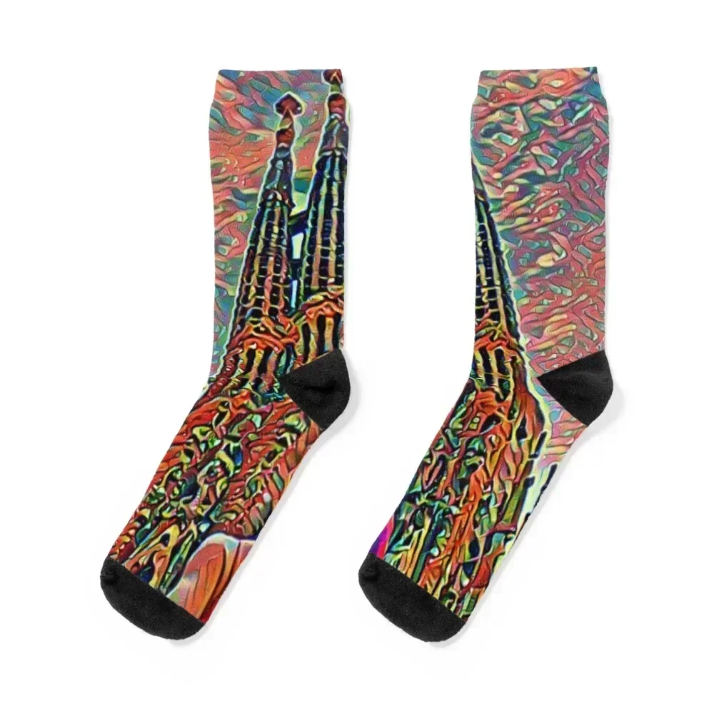 

Spain Sagrada Familia Artistic Illustration Corrosive Style Socks shoes Lots hip hop retro Men's Socks Women's