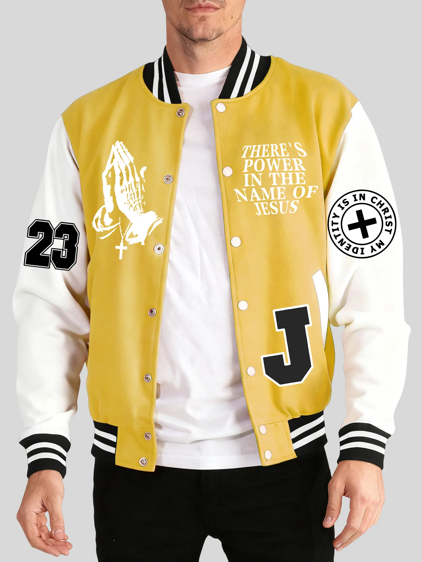 

There'S Power In The Name Of Jesus Pattern Men'S Baseball Jersey Autumn Winter Jackets Loose Street Clothing Sports Soft Clothes