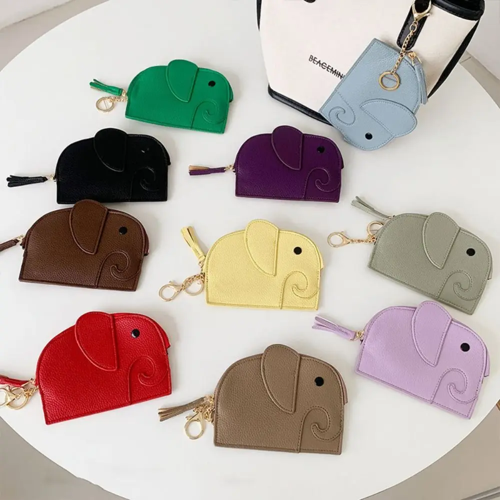 Mini PU PU Leather Coin Purse Card Holder Zipper Elephant Wallet Korean Style with Keychain Women