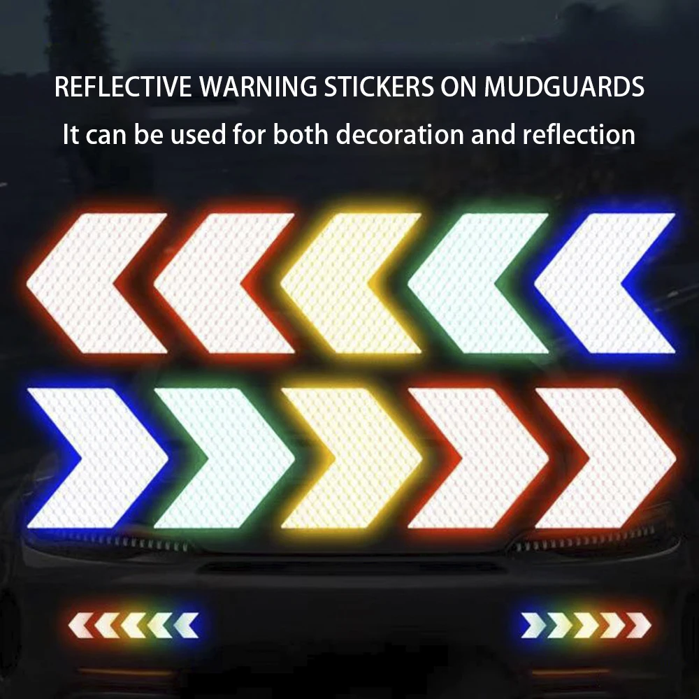 10Pcs/Set Car Sticker Reflective Arrow Sign Tape Warning Safety Sticker 4.5cm*4cm Car Bumper Trunk Reflector Hazard Tape Decal