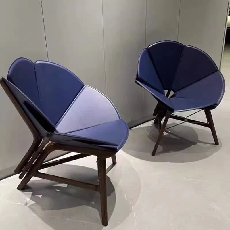 

Nordic creative style horn shape folding saddle microfiber leather designer hotel leisure petal solid wood single chair