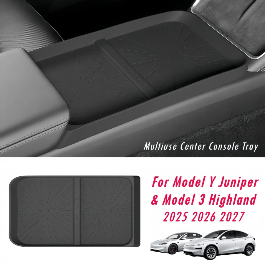 Multifunktionale Mittelkonsolen-Ablage für Tesla Model Y Juniper / Premium / Performance & Model 3 Highland 2025 2026 Getränke- und Esstisch