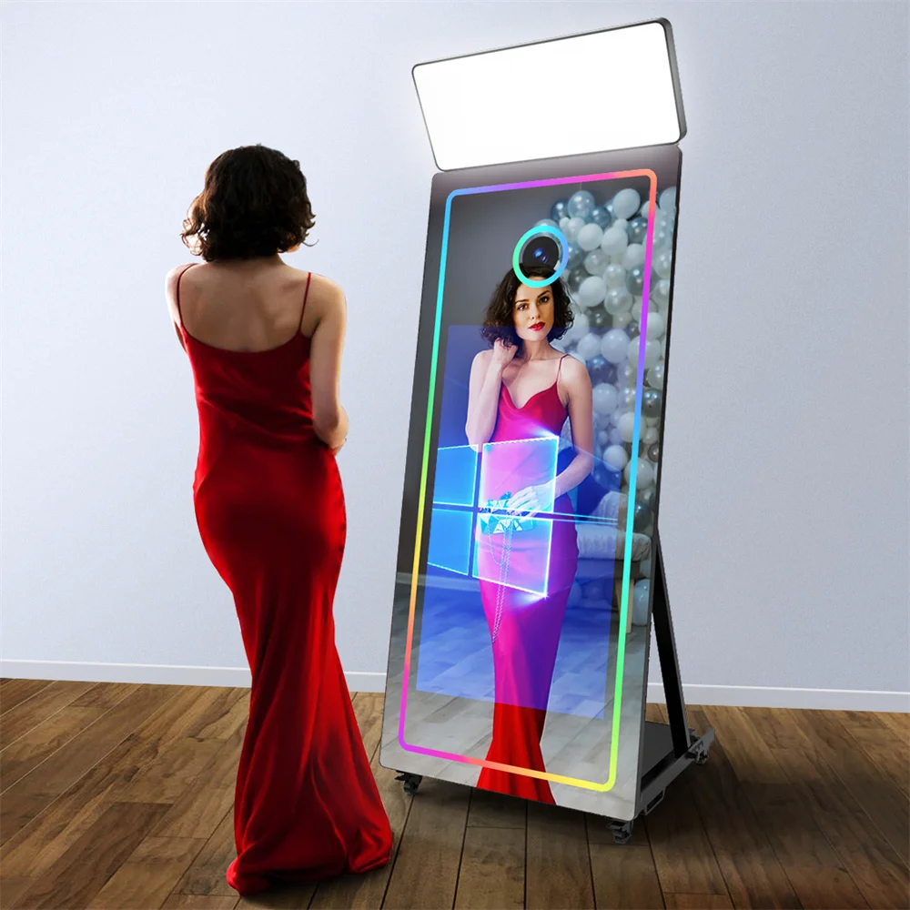 

New Foldable LED Frame Magic Mirror Photo Booth Machine Printer Case With Transport For Camera And SLR Selfie Case
