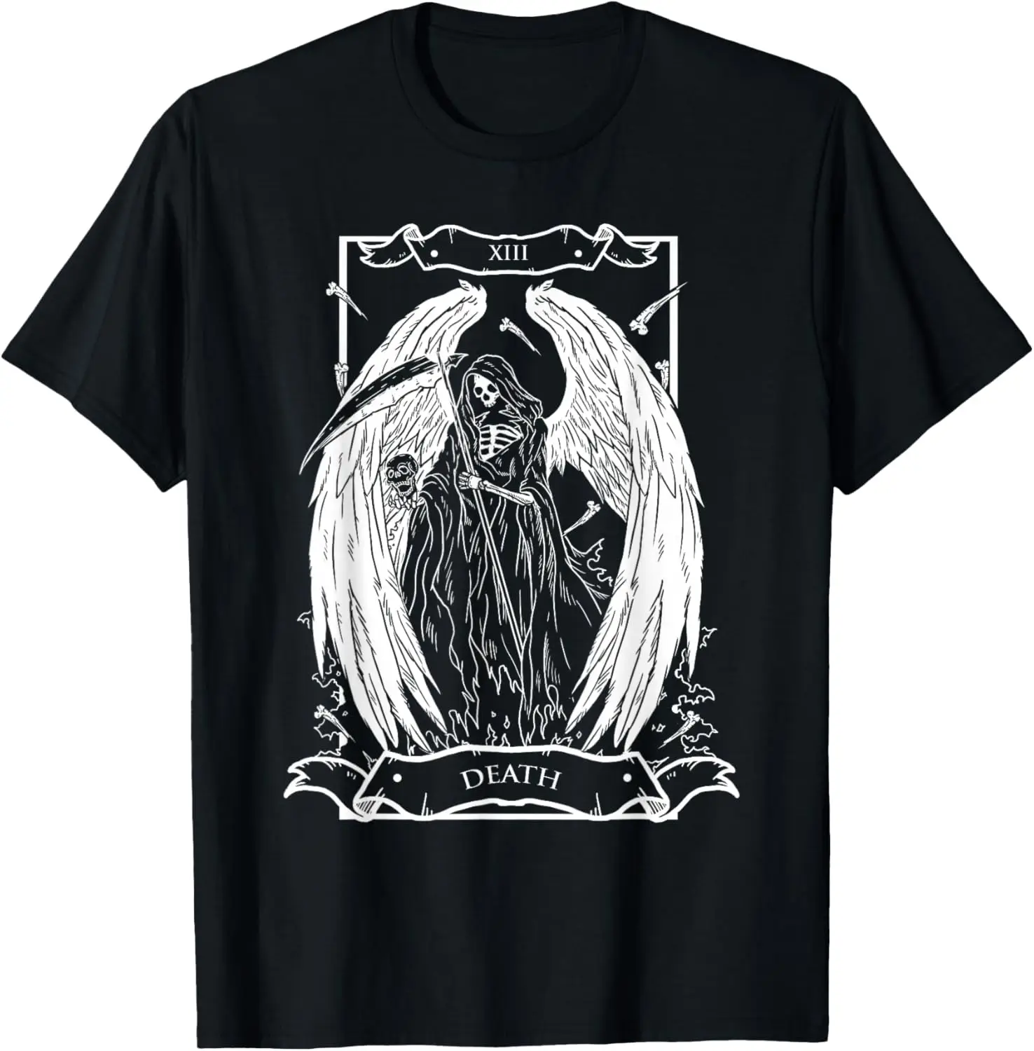 The Death XIII Angel Skull Style Tarot Card T-Shirt 100% Cotton Trendy Y2K Short-Sleeve Tee-Soft, Quick-Drying,