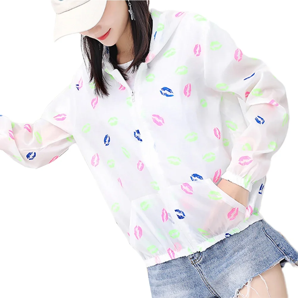 Womens Sun Protection Clothing Printed Transparent Light Jacket Sports Jacket
