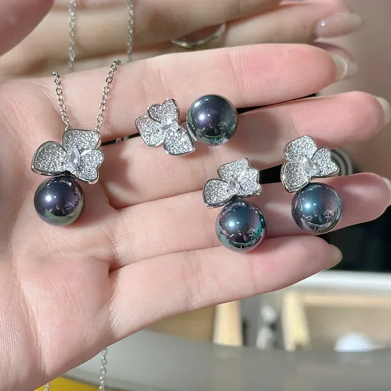 

MDL Moissanit1 Style Vintage New Aubergine Mother Jane Set 14mm Earth Creek Black Pearls Fashion Brilliant Zirconia Earrings