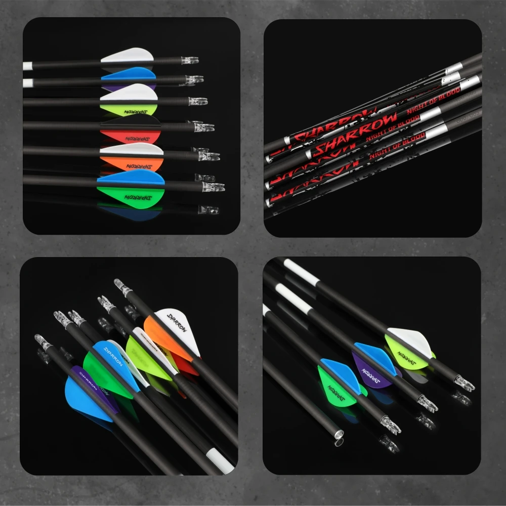 

12pcs Archery Carbon Arrow Straightness +/-0.003" Spine300/400/500 ID 6.2mm Shaft for Bow Hunting Target Shooting Sports