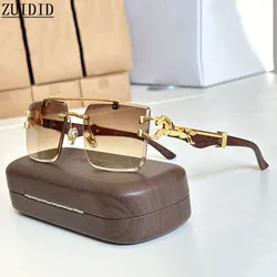 2024 Luxury Sunglasses Women Square Rimless Sunglasses For Men Vintage Fashion Glasses Gafas De Sol Hombre Lunette Soleil Femme
