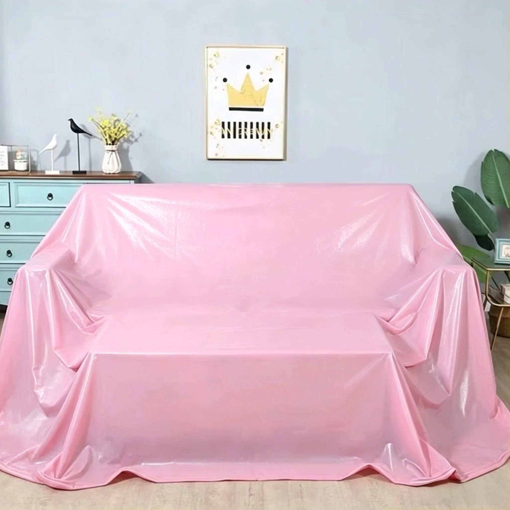 Pure Pink Sofa Plastic PVC Cover Thin Waterproof Sofa Cover Dustproof Moisture-Proof Easy Clean Household Sheets Anti Fouling