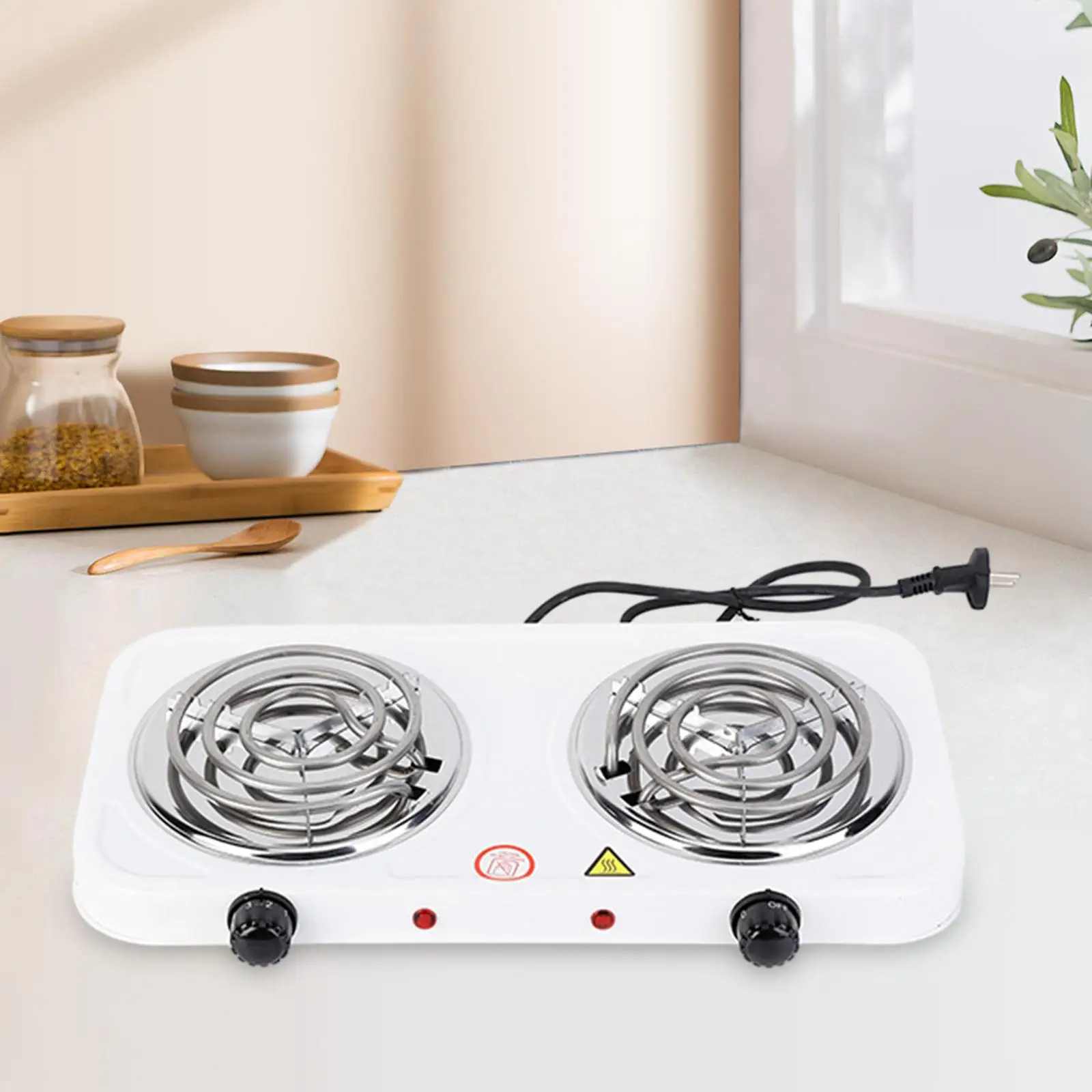 Double Burner Cooktop Power Indicator Lights 2000W Electric Cooktop