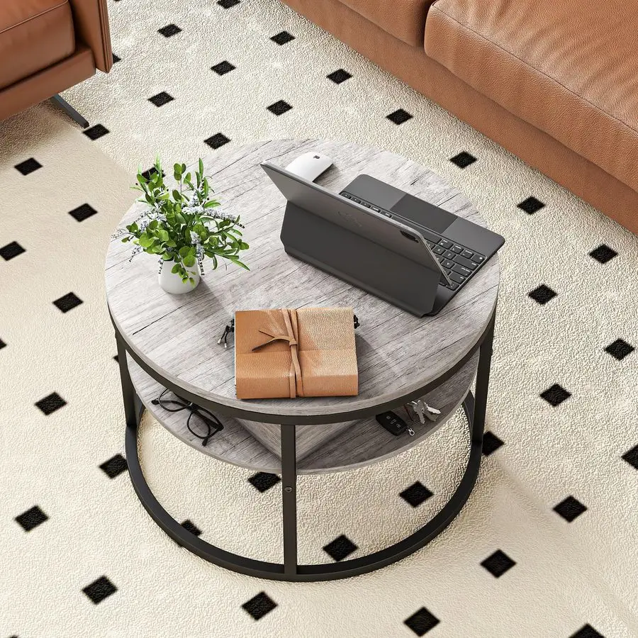 Coffee Table with Storage,Lift Top Coffee Table for Living Room Reception Room,2 Tier Small Round Table Dining Center,Grey