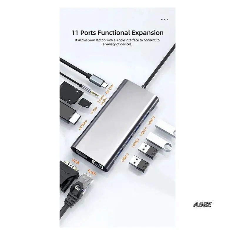 

Концентратор USB 3.0 11 в 1, многопортовая док-станция для ноутбука типа C до 4K VGA PD RJ45 для Pro Air