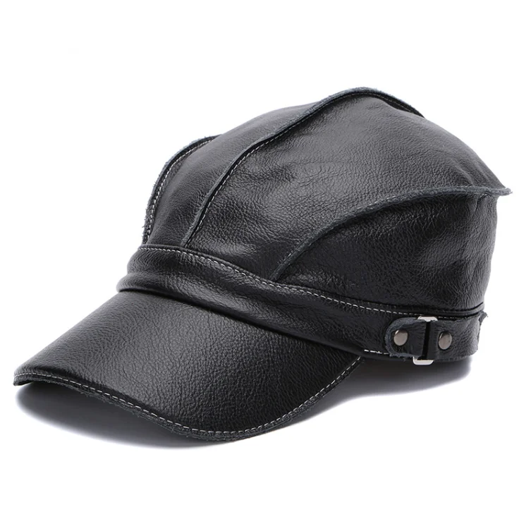 Fashion Unisex High Quality Real Leather Military Caps Sailor Hats Women Men Black Brown Flat Top Captain Cap Travel Cadet Hat