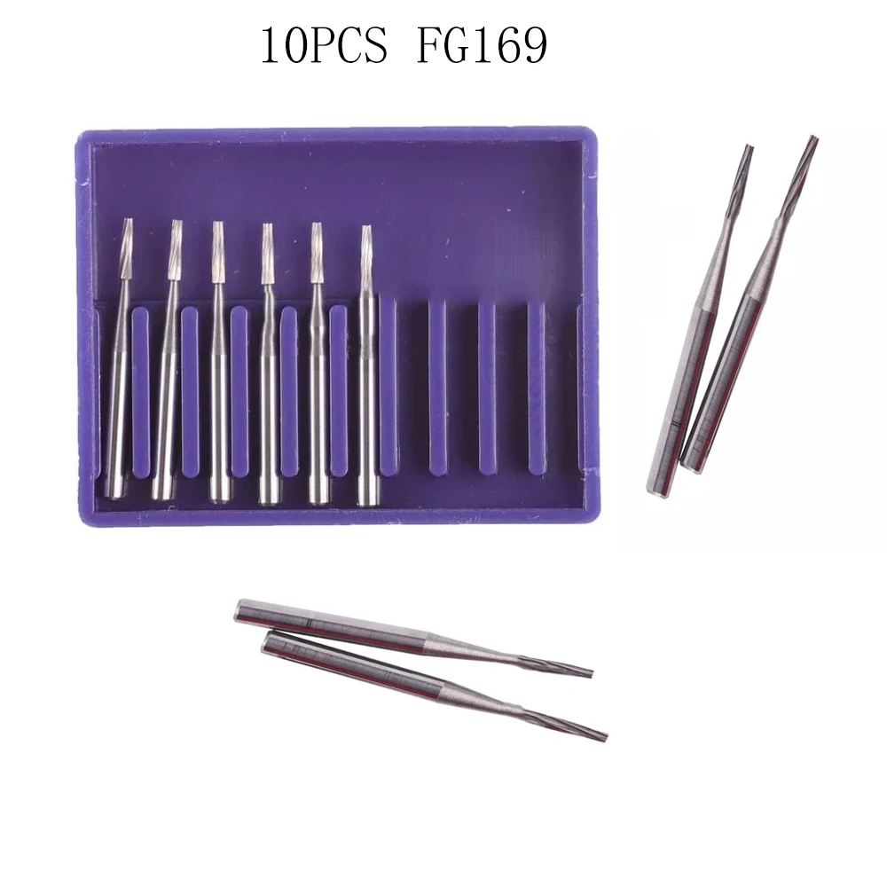 10 Pcs Dental Lab Tungsten Carbide Burs Drills FG169/FG169L  Used With High Speed Handpiece Friction Grip