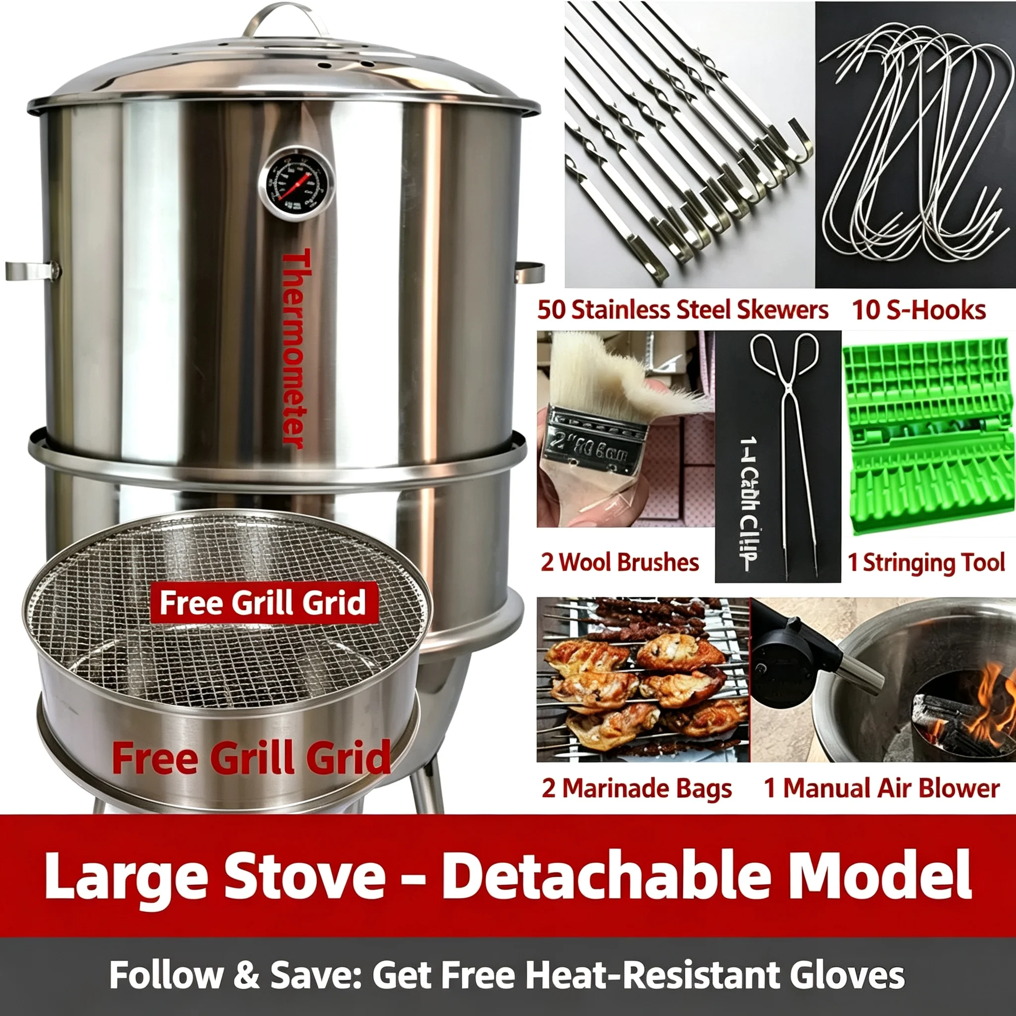 Stainless Steel Hanging Smoke-Free Barbecue Oven Commercial Roaster For Skewers, Chicken, Duck, Goose & Lamb Leg Vertical Hangin image 3