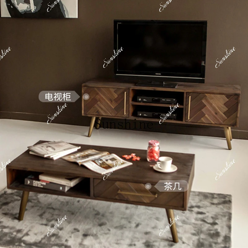 Nordic light luxury solid wood coffee table TV cabinet combination living room multi-functional storage  FT