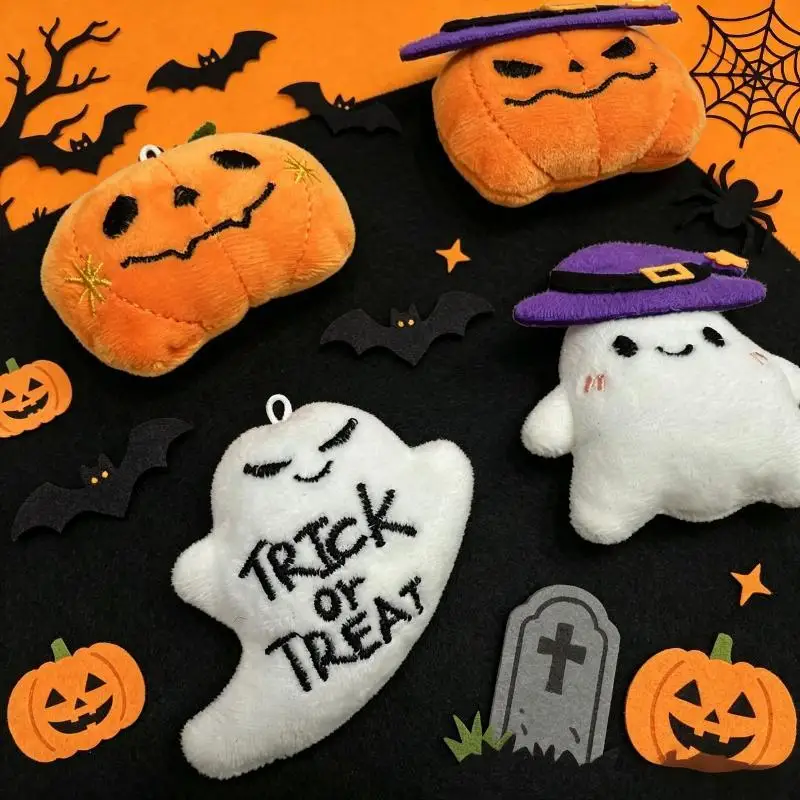 Halloween-Plüsch-Schlüsselanhänger für Damen, Kürbis, Geist, Fledermaus, Hexenhut, Trick or Treat, Cartoon-Taschenanhänger, Partygeschenke, Schlüsselanhänger-Accessoire – Detail 3