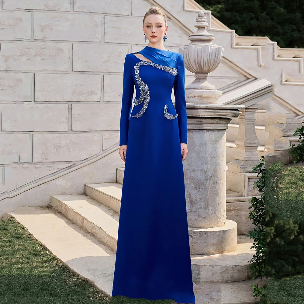 تخصيص السعودية اللباس البوق طويلة الأكمام الطابق طول س الرقبة الديكور فساتين السهرة حزب اللباس #1