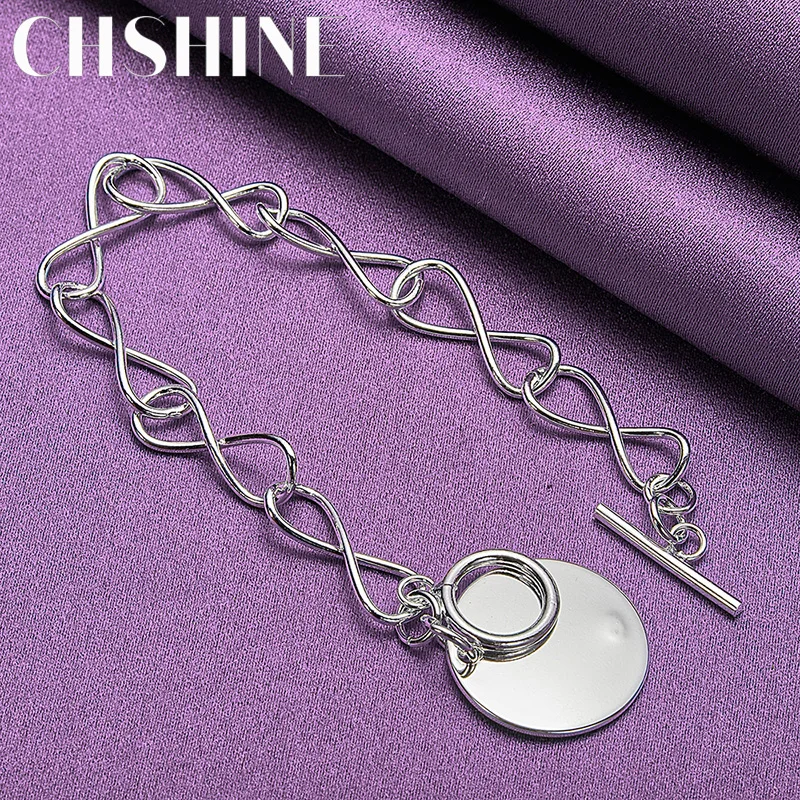 CHSHINE 925 Sterling Silver Round Brand Pendant Bracelet For Women 8-Word TO Chain Fashion Charm Jewelry