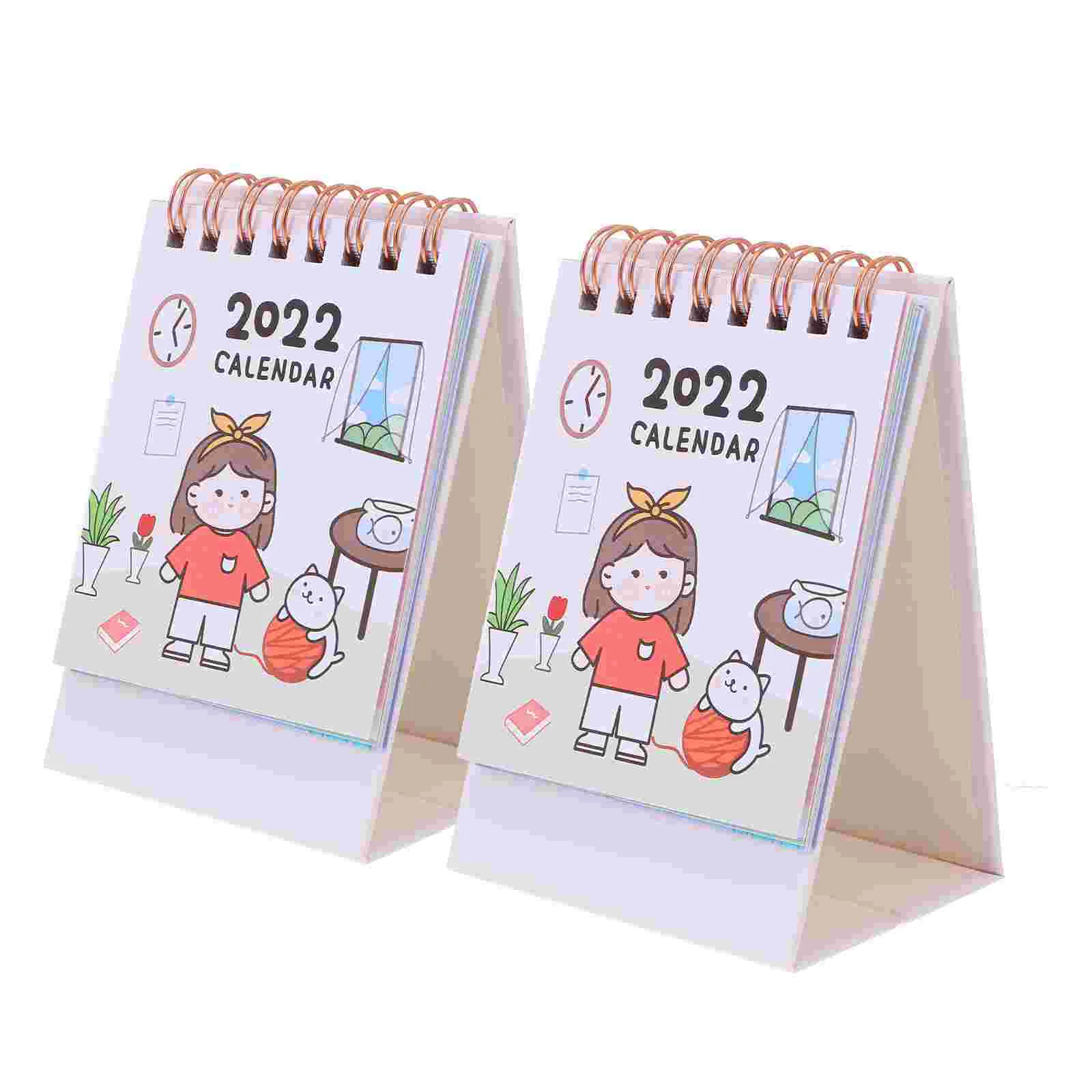 2 Pcs 2022 Desk Calendar Planner Calendars Lovely for Table Decors Easel Office