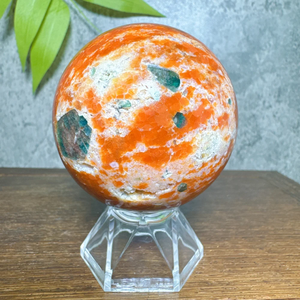 Natural Sun Stone Blue Apatite Paragenic Crystal Ball Room Decoration Gemstone Spheres Real Minerals Symbiont for Home Decor