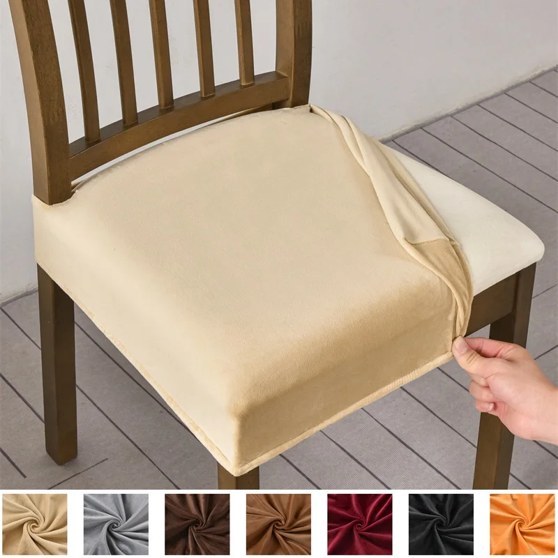 2/4/6pcs Velvet Chair Cover for Dining Room Elastic Cushion Cover Soft Seat Cover Breathable Protective Furniture Cheap Covers