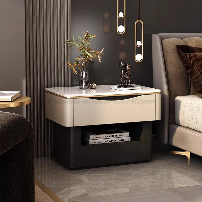 Large Size Nightstand Sintered Stone Solid Wood Bedside Table Luxury Modern Minimalist Side Table For Spacious Bedroom New 2026