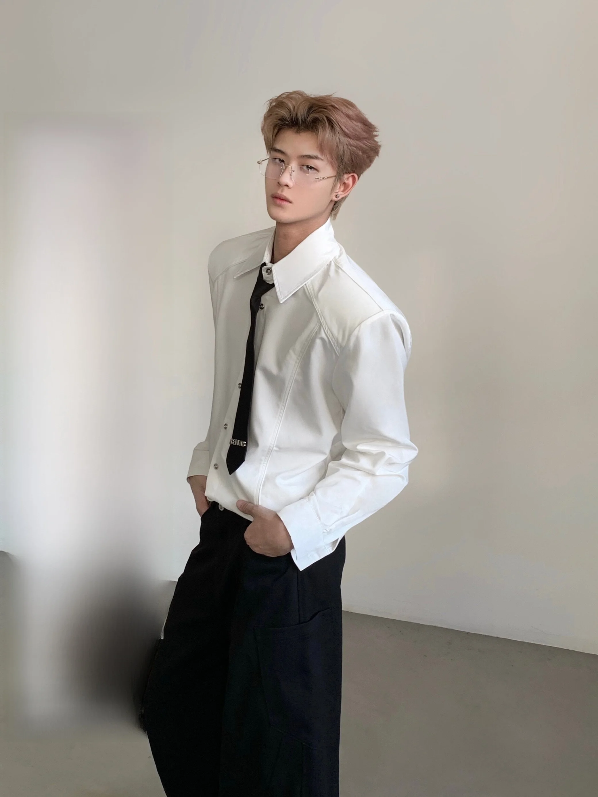 Ace Tailors Men's Minimalist Long Sleeve Shirt Anti-Wrinkle Durable Fashionable Urban Style Polyester Blend Business Casual